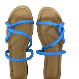 Madewell Blue and Tan Sandals with Minimalist Zigzag Straps